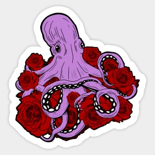 Romantic Octopus - Octopus with a Bouquet of Roses Sticker